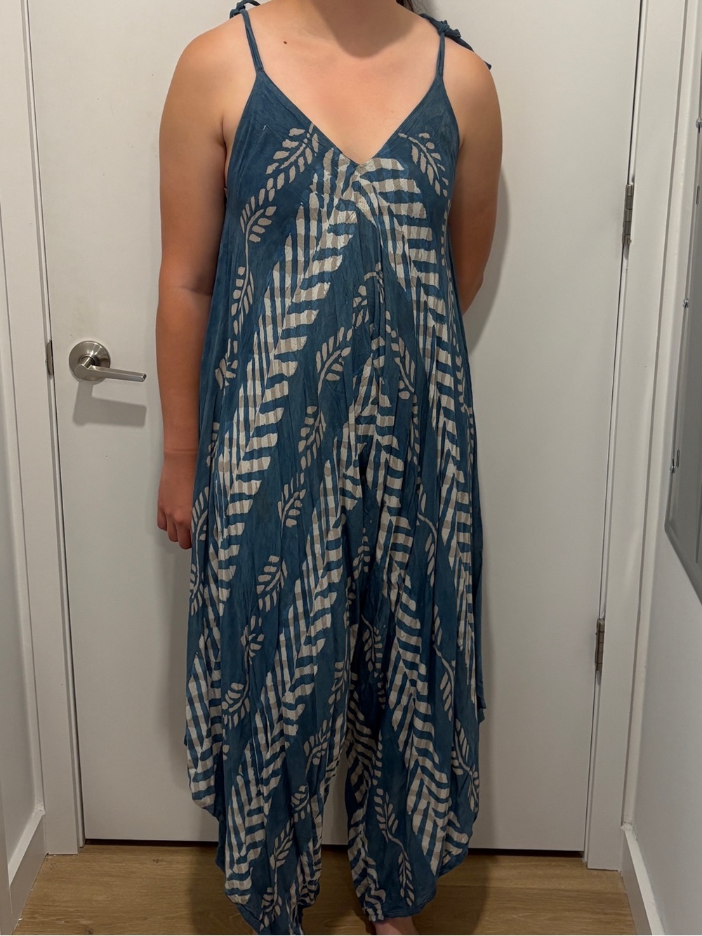 Sacred Threads Teal Maxi Dress with Ivory Leaf Stripe Print